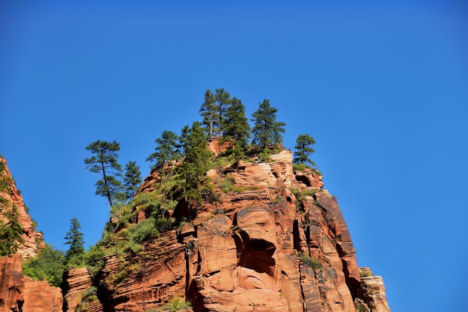 Breathtaking view of red rock cliffs under a clear blue sky in Springdale, Utah, showcasing nature's beauty.